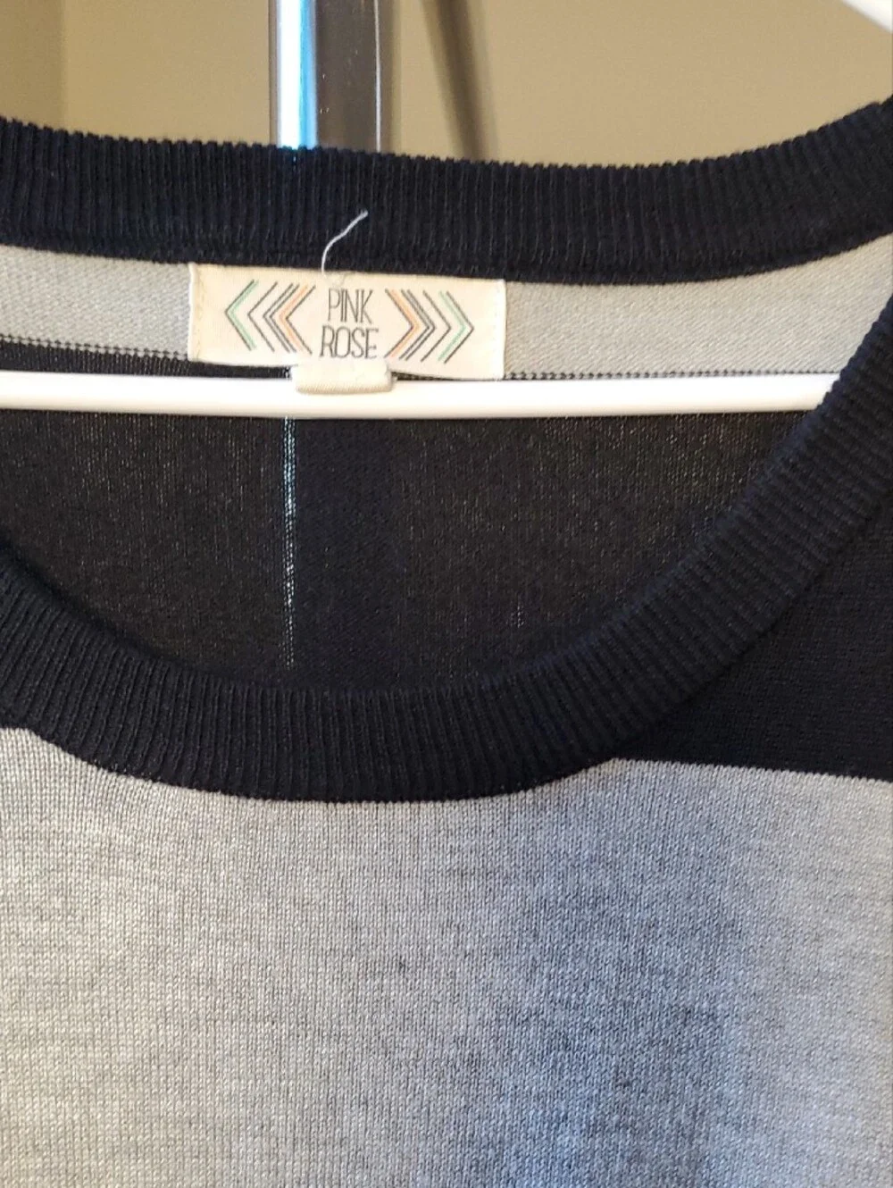 Striped Black and Light Gray Boatneck Top